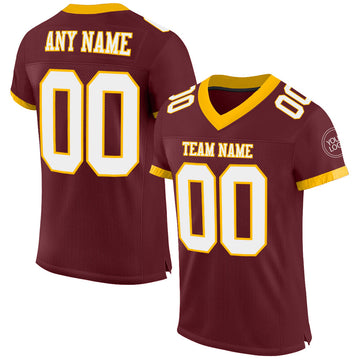 Custom Burgundy White-Gold Mesh Authentic Football Jersey