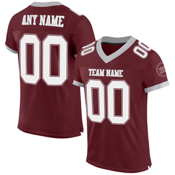 Custom Burgundy White-Gray Mesh Authentic Football Jersey