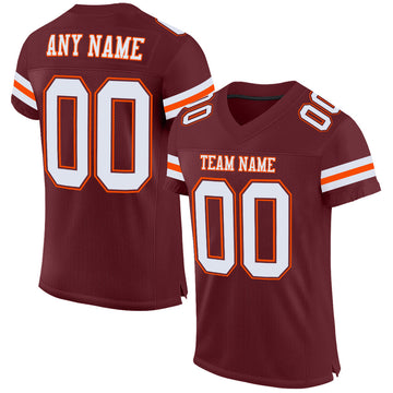 Custom Burgundy White-Orange Mesh Authentic Football Jersey