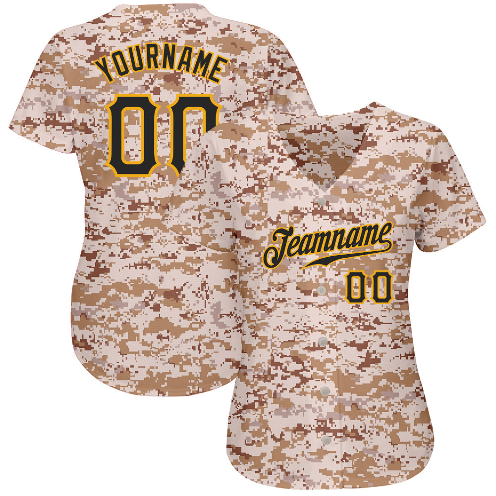 Custom Camo Black-Gold Authentic Salute To Service Baseball Jersey