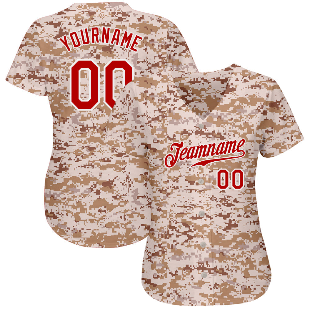 Custom Camo Red-White Authentic Salute To Service Baseball Jersey