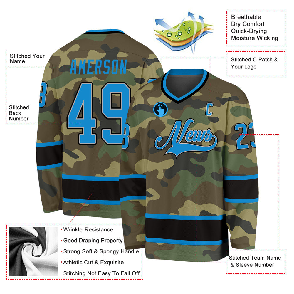 Custom Camo Blue-Black Salute To Service Hockey Jersey