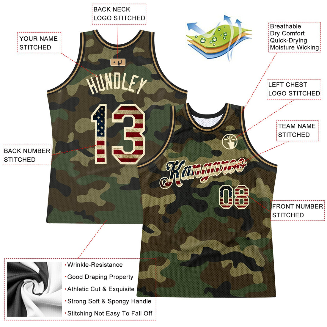 Custom Camo Vintage USA Flag-Cream Authentic Salute To Service Basketball Jersey