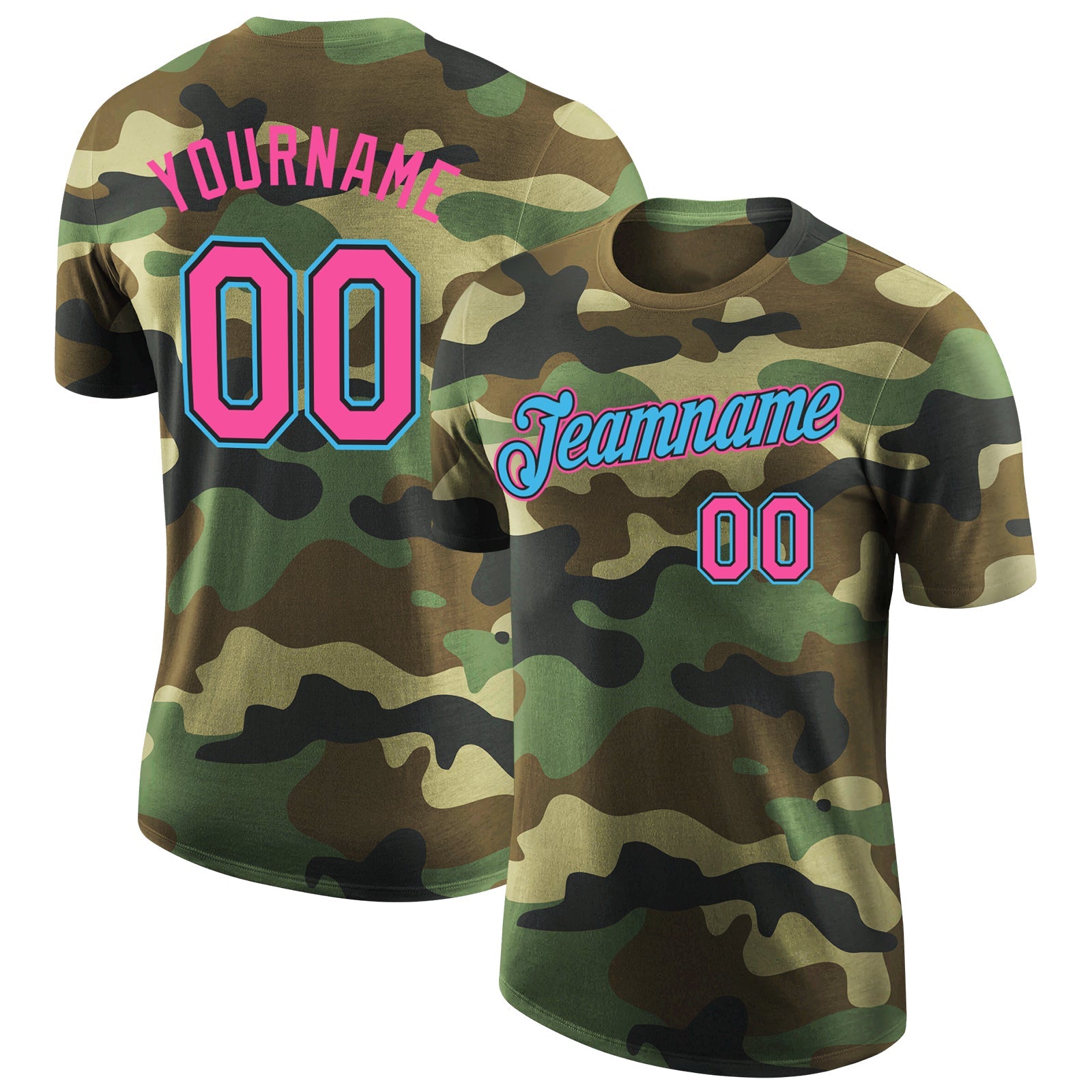 Custom Camo Pink Black-Sky Blue Performance Salute To Service T-Shirt