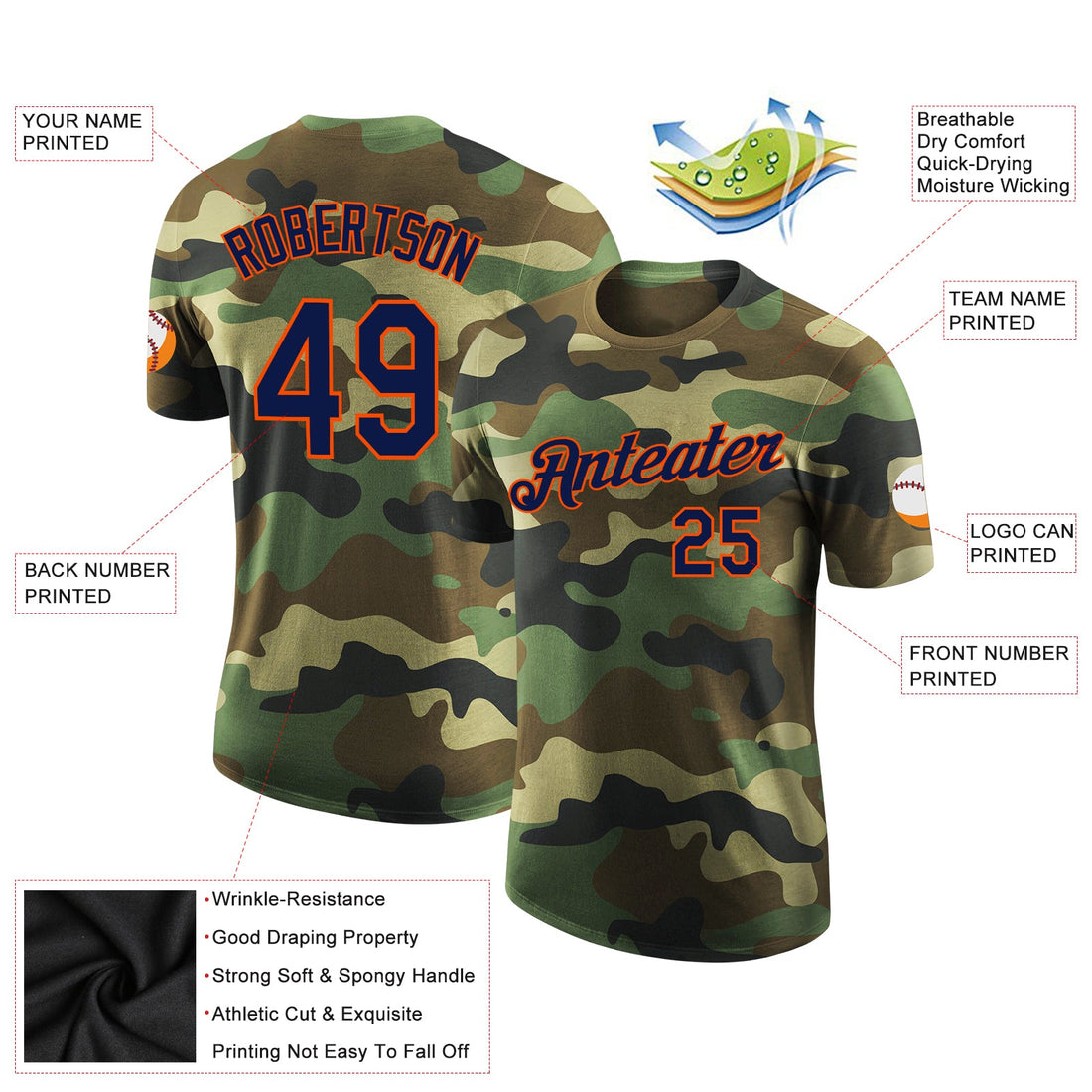 Custom Camo Navy-Orange Performance Salute To Service T-Shirt