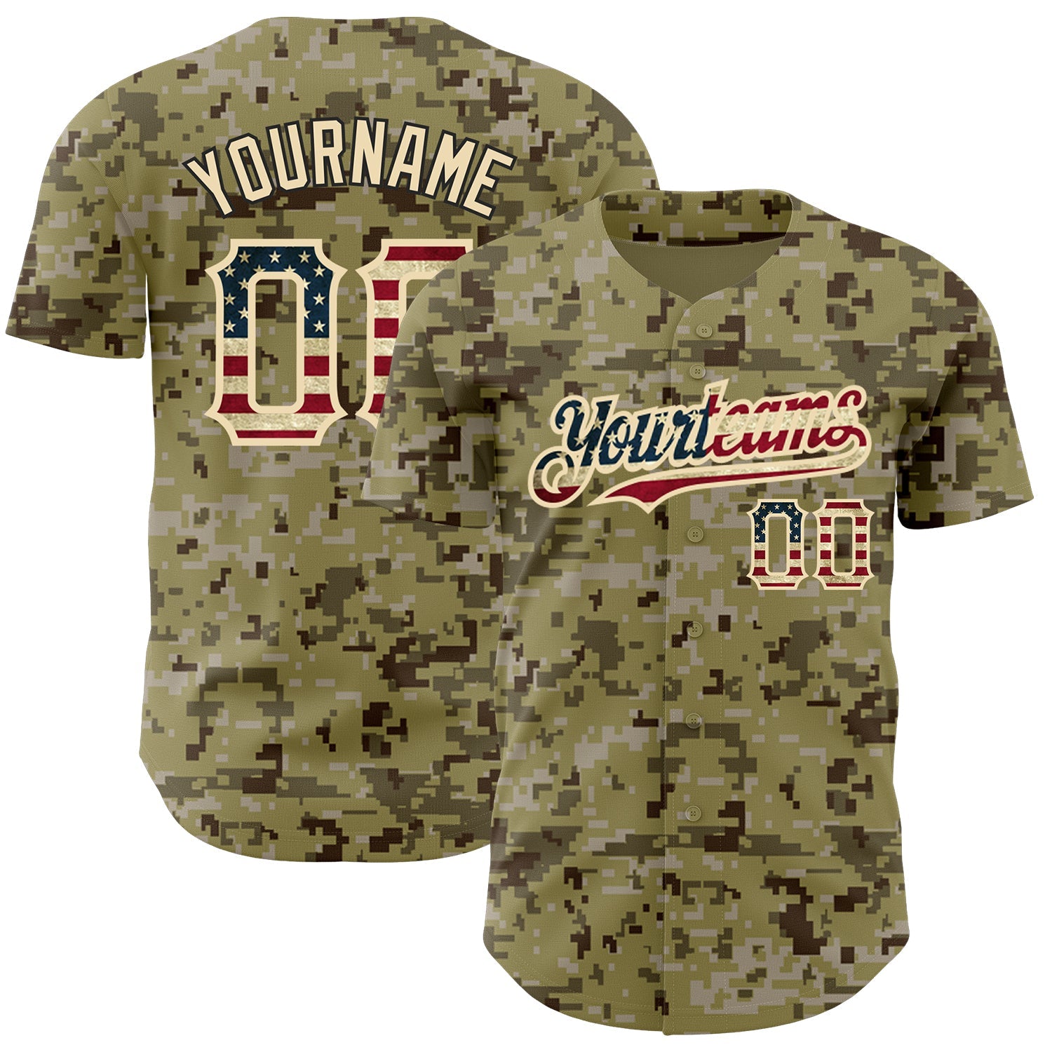 Custom Camo Vintage USA Flag-City Cream Authentic Salute To Service Baseball Jersey