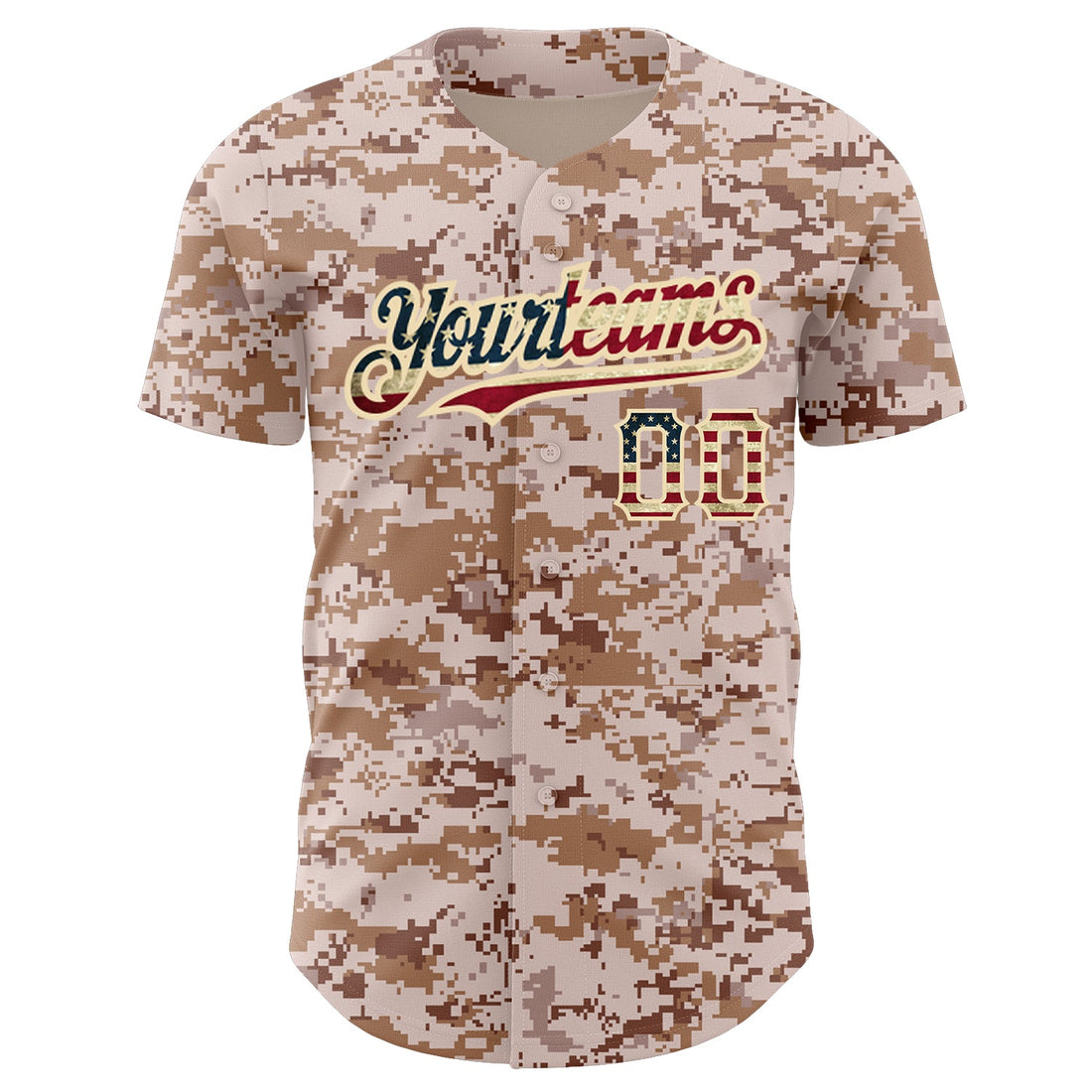 Custom Camo Vintage USA Flag-City Cream Authentic Salute To Service Baseball Jersey