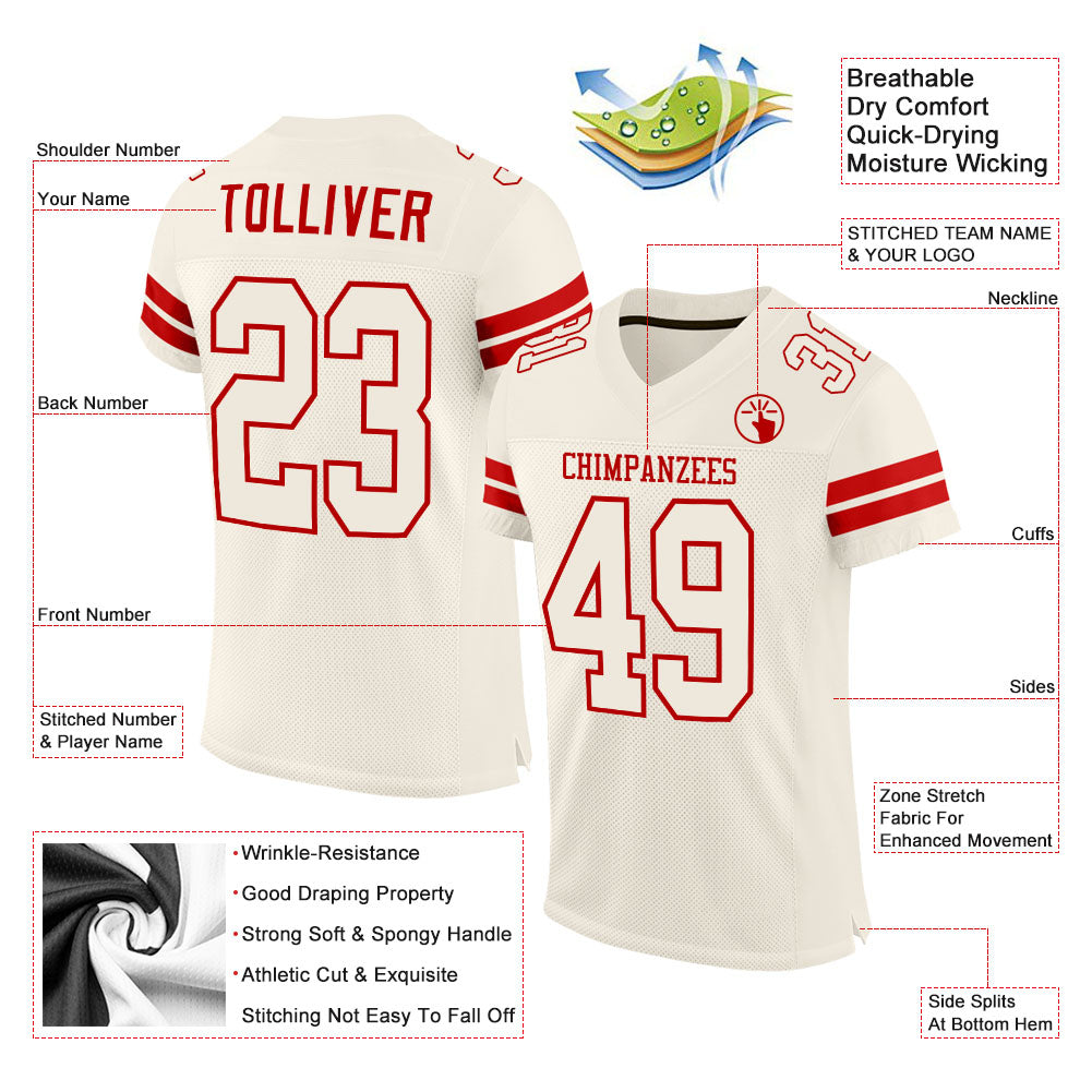 Custom Cream Cream-Red Mesh Authentic Football Jersey