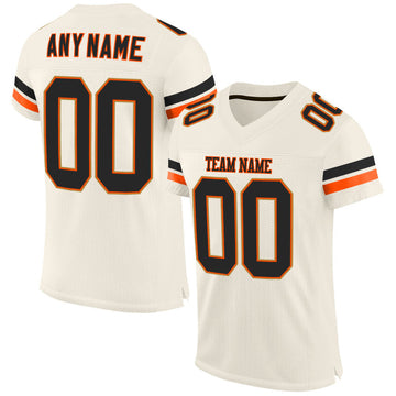 Custom Cream Black-Orange Mesh Authentic Football Jersey