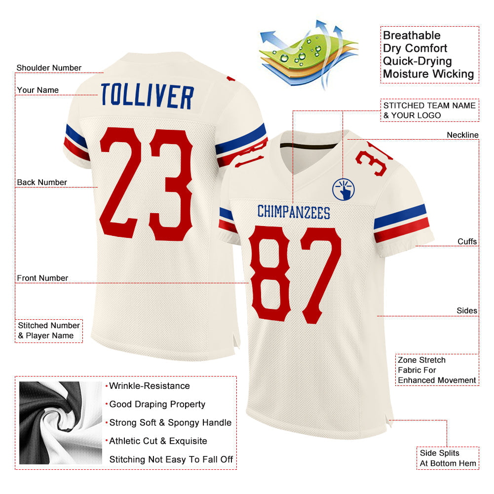 Custom Cream Red-Royal Mesh Authentic Football Jersey