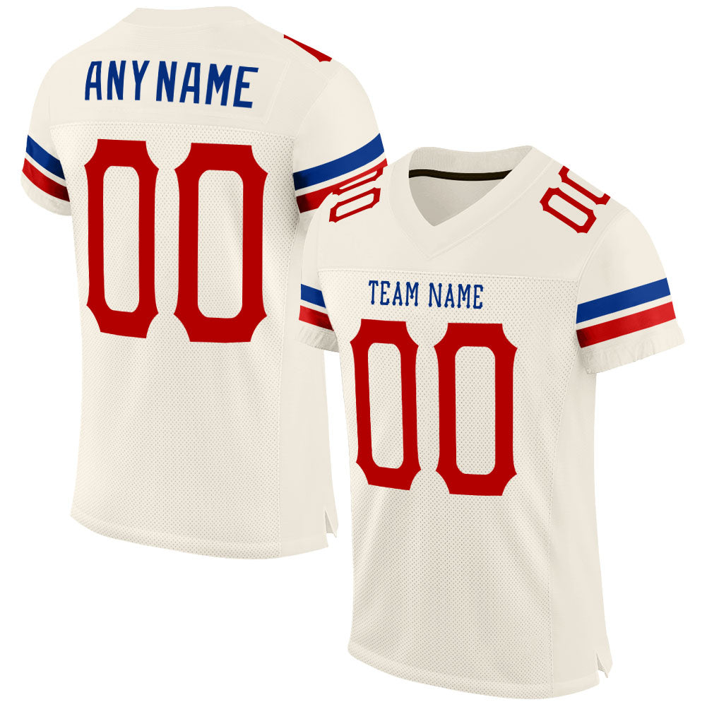 Custom Cream Red-Royal Mesh Authentic Football Jersey