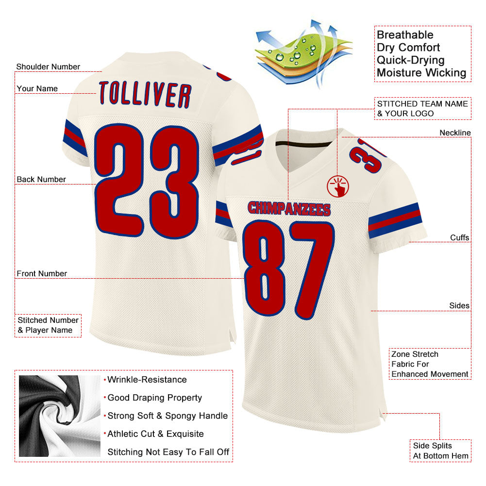 Custom Cream Red-Royal Mesh Authentic Football Jersey