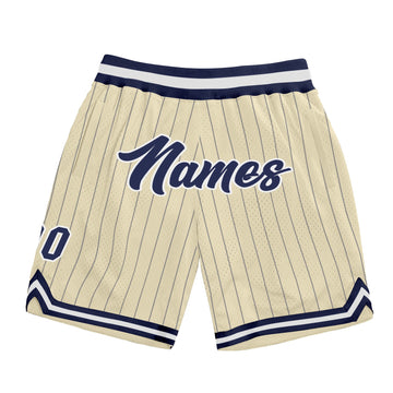 Custom Cream Navy Pinstripe Navy-White Authentic Basketball Shorts