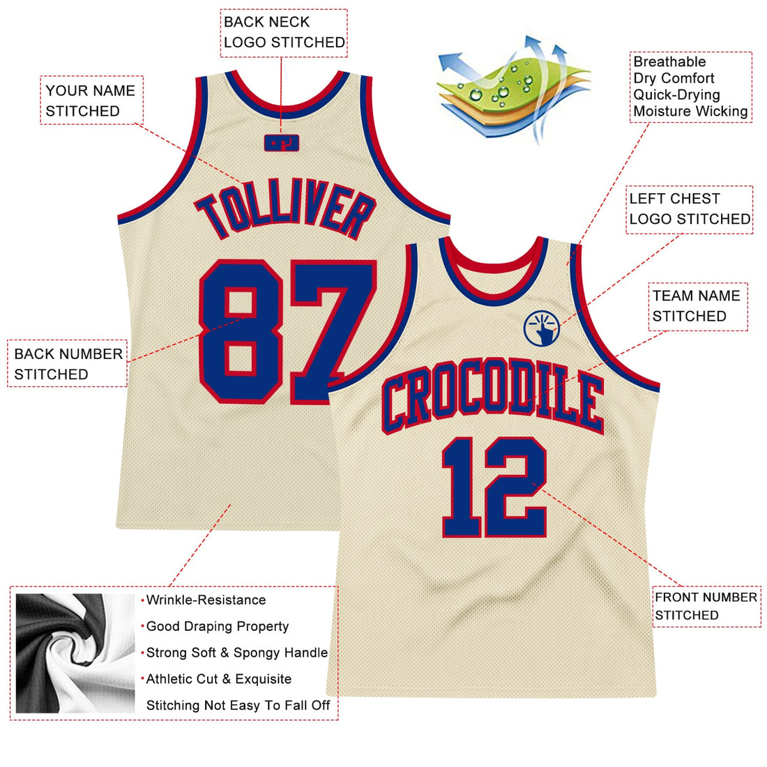 Custom Cream Royal-Red Authentic Throwback Basketball Jersey