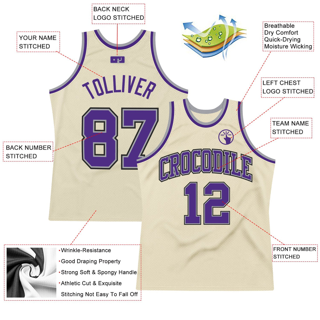 Custom Cream Purple-Gray Authentic Throwback Basketball Jersey