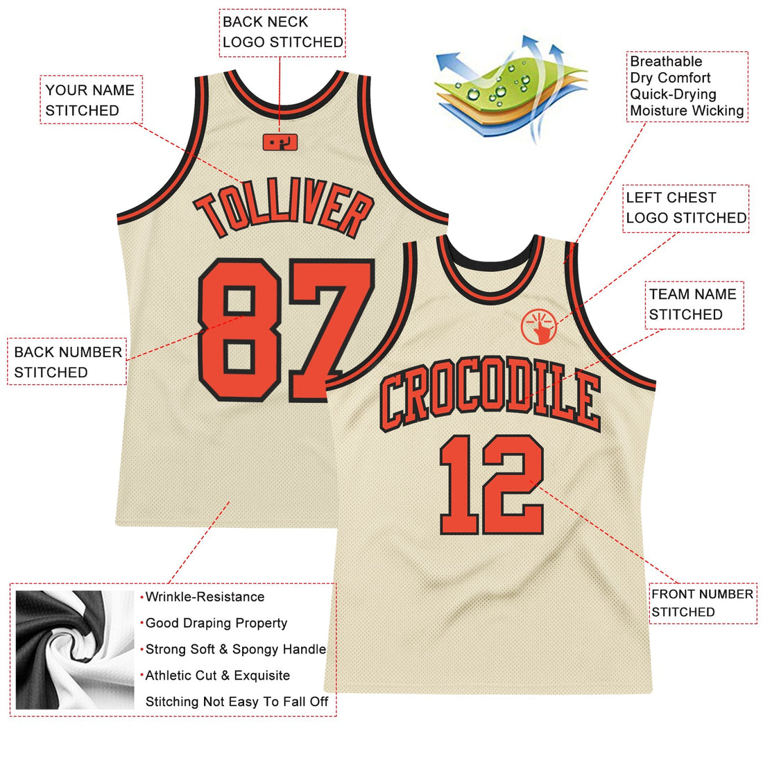 Custom Cream Orange-Black Authentic Throwback Basketball Jersey