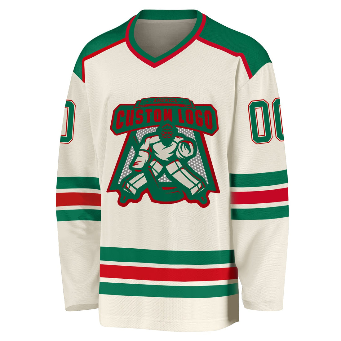 Custom Cream Kelly Green-Red Hockey Jersey