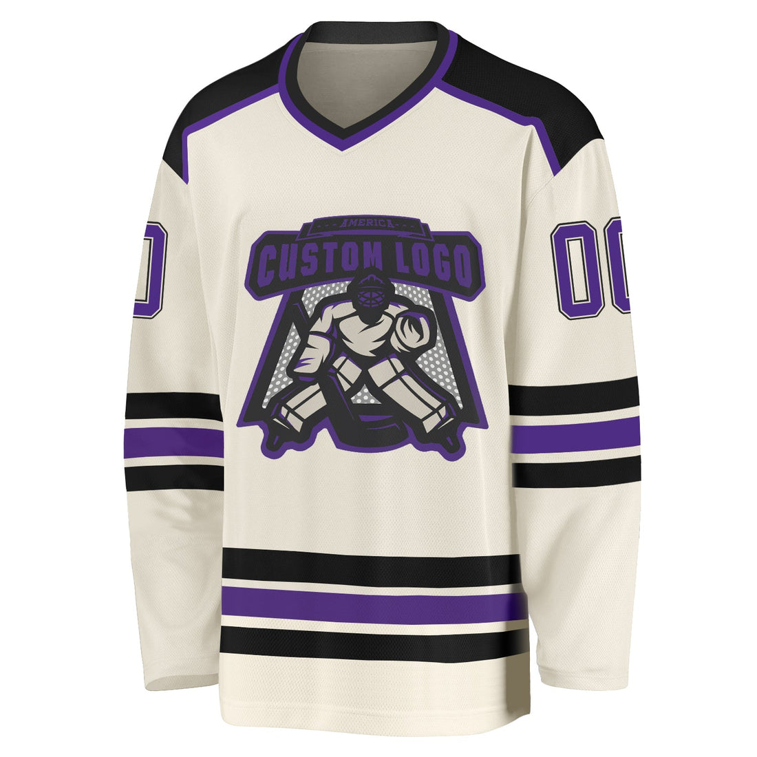 Custom Cream Purple-Black Hockey Jersey