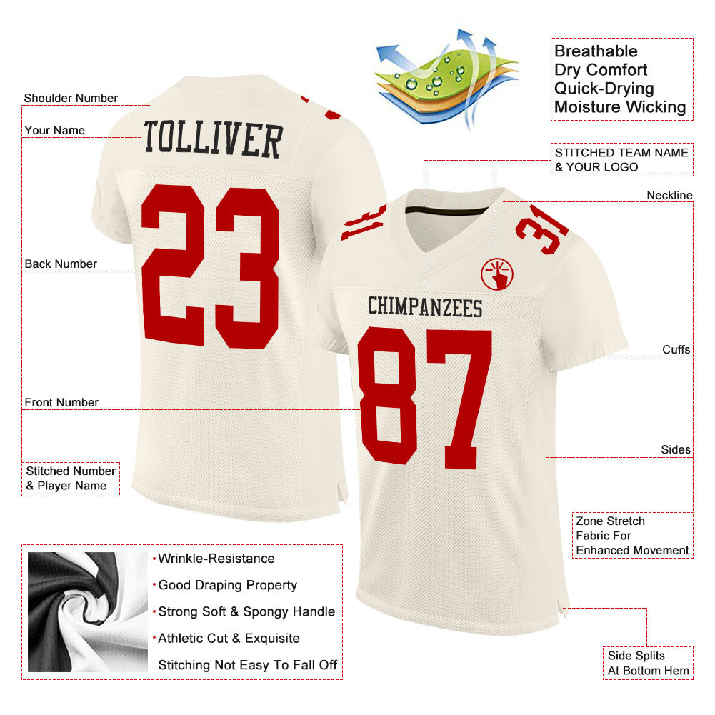 Custom Cream Red Mesh Authentic Football Jersey