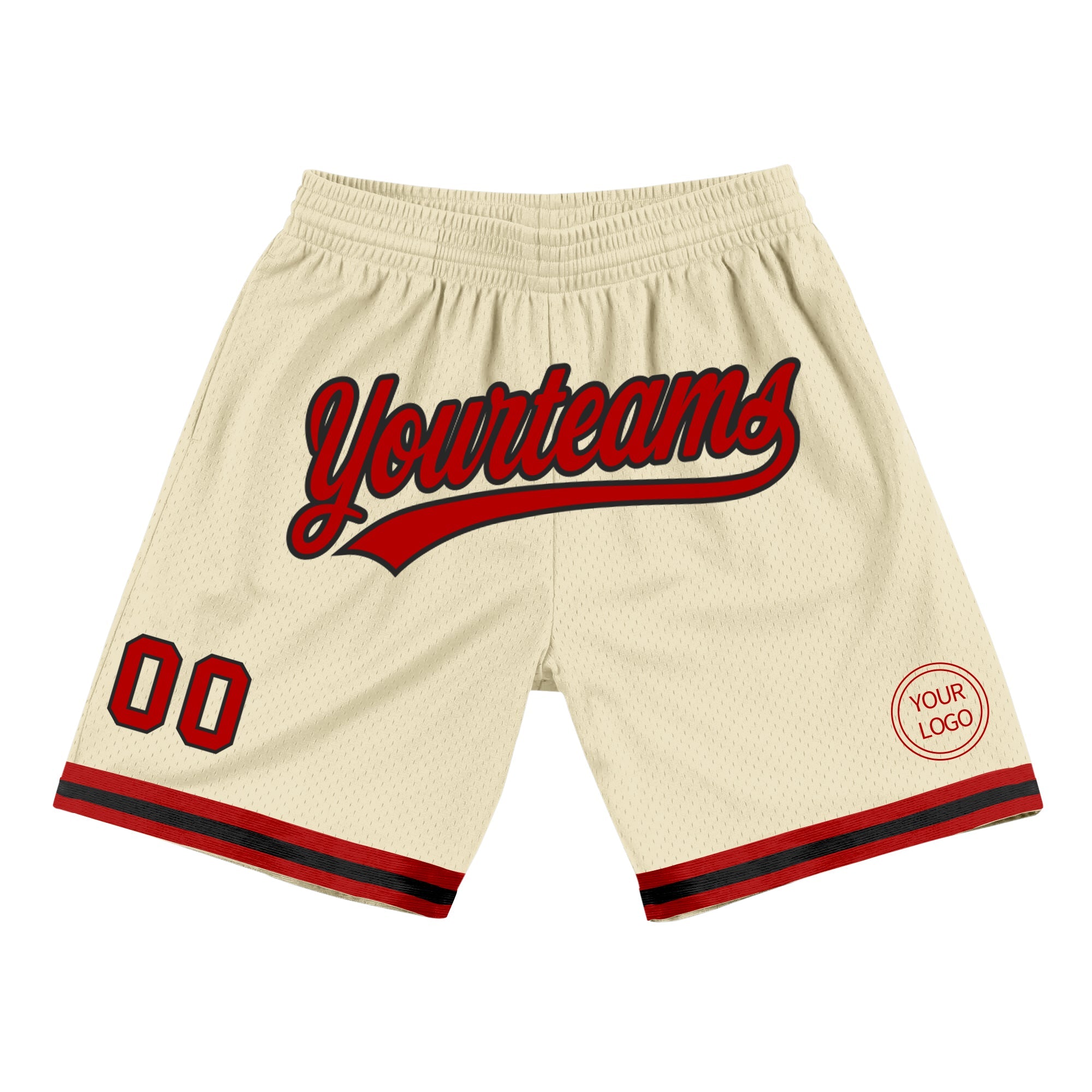 Custom Cream Red-Black Authentic Throwback Basketball Shorts