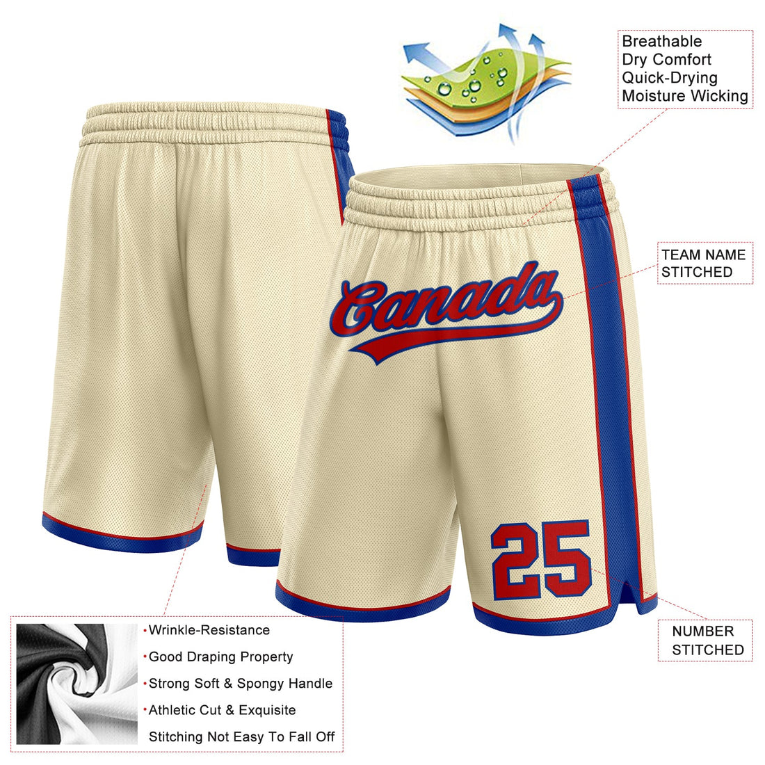 Custom Cream Red-Royal Authentic Basketball Shorts