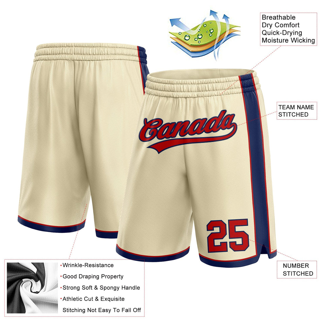 Custom Cream Red-Navy Authentic Basketball Shorts