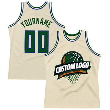 Custom Cream Green-Royal Authentic Throwback Basketball Jersey