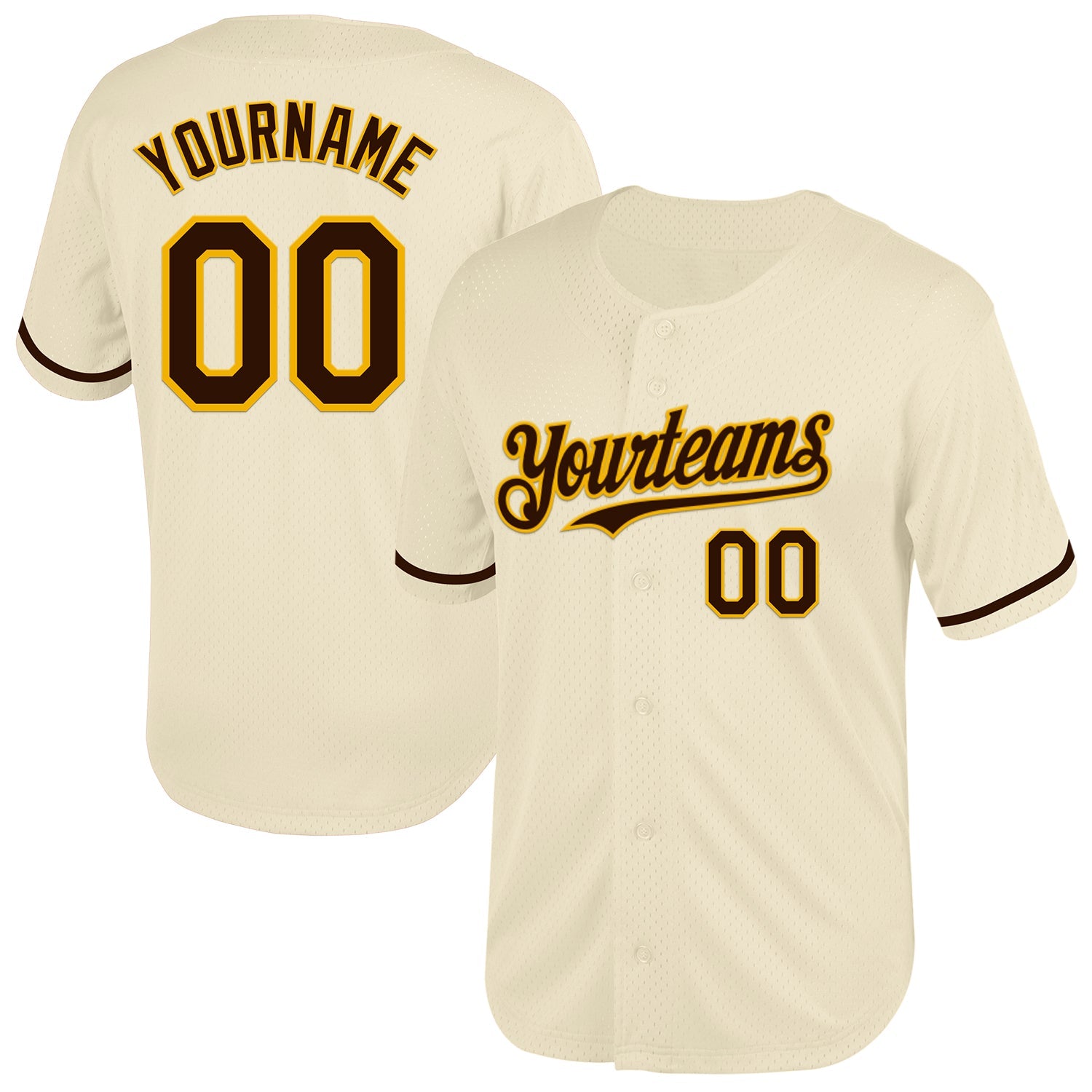 Custom Cream Brown-Gold Mesh Authentic Throwback Baseball Jersey