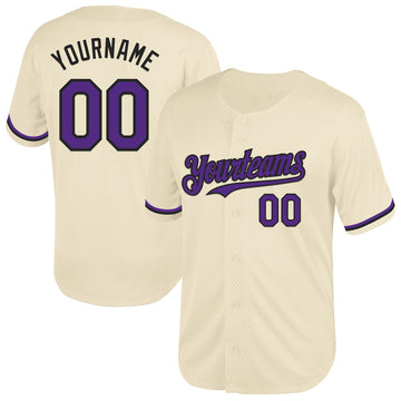 Custom Cream Purple-Black Mesh Authentic Throwback Baseball Jersey