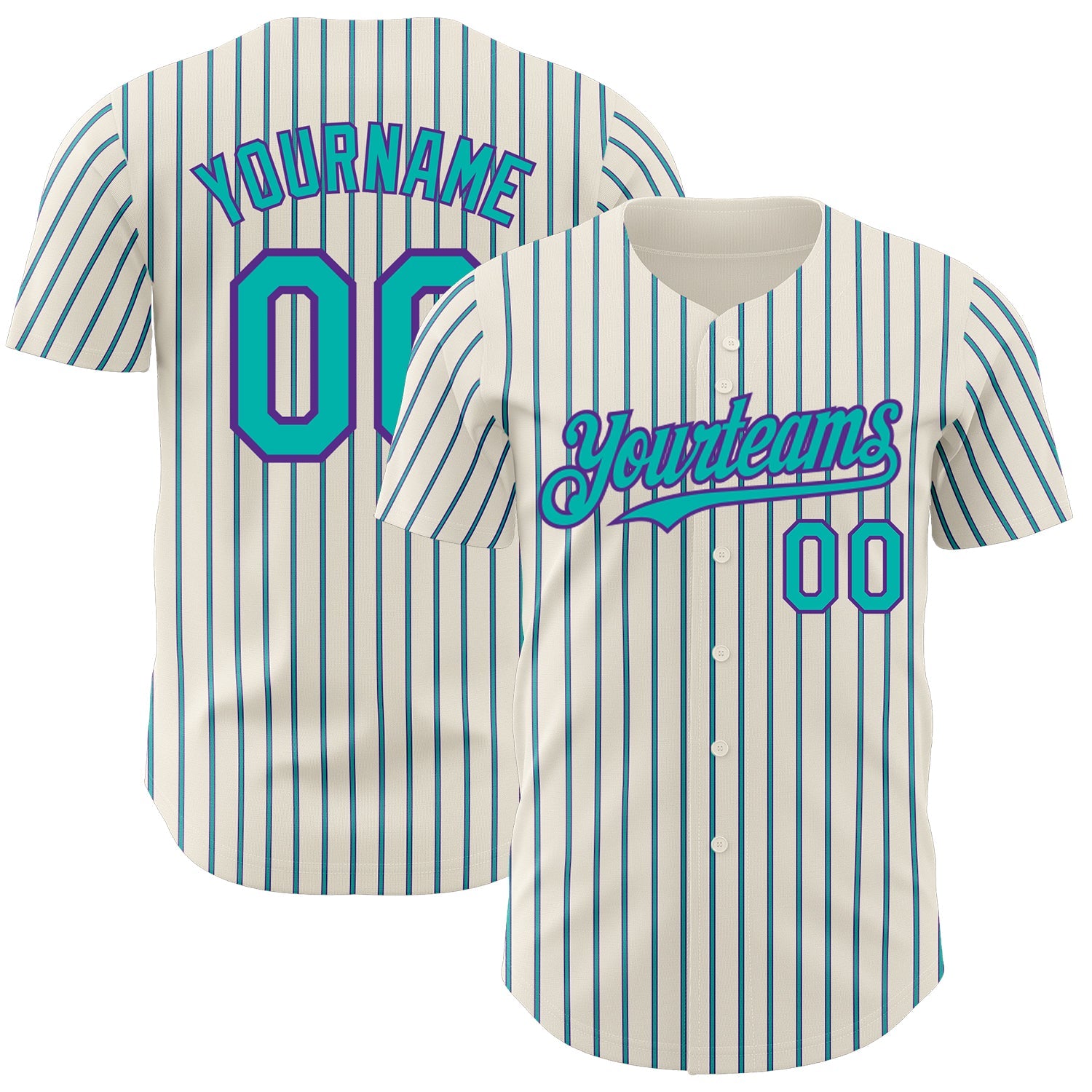 Custom Cream (Purple Aqua Pinstripe) Aqua-Purple Authentic Baseball Jersey