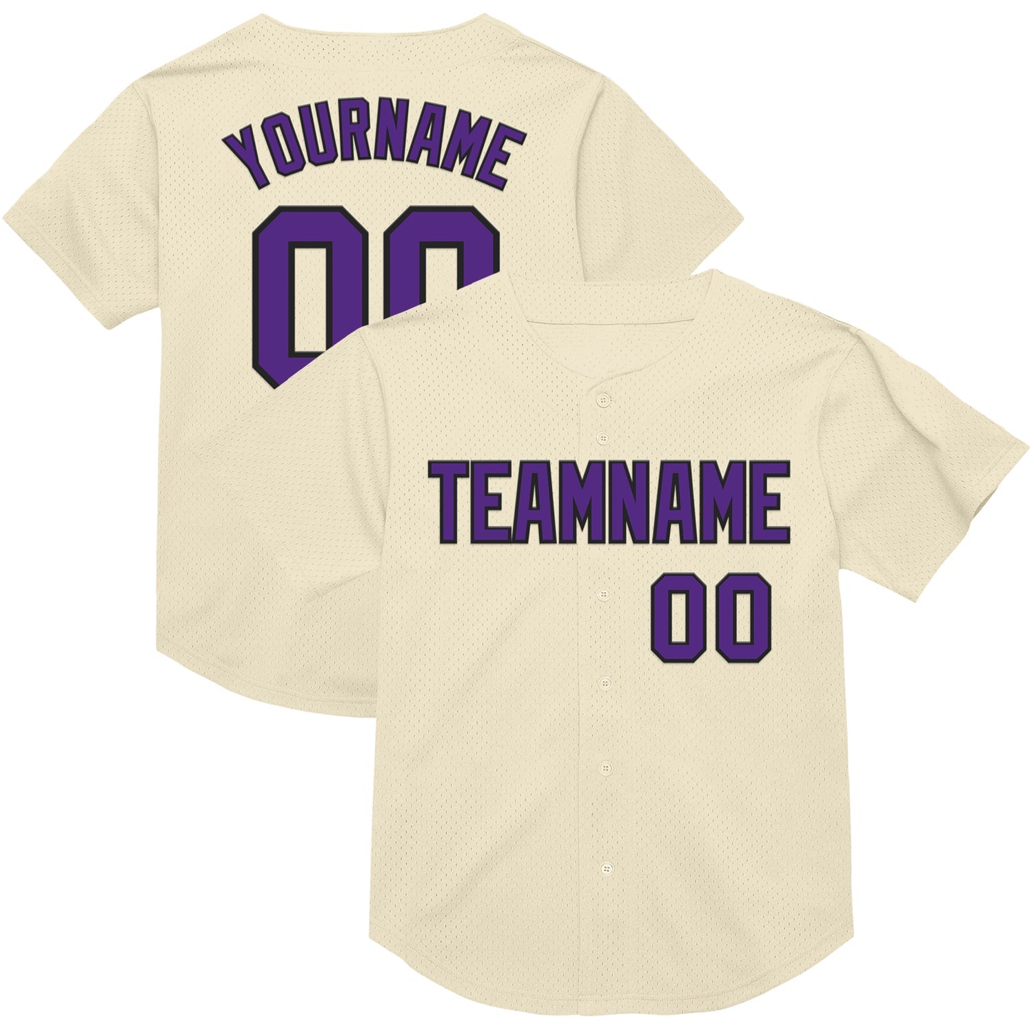 Custom Cream Purple-Black Mesh Authentic Throwback Baseball Jersey