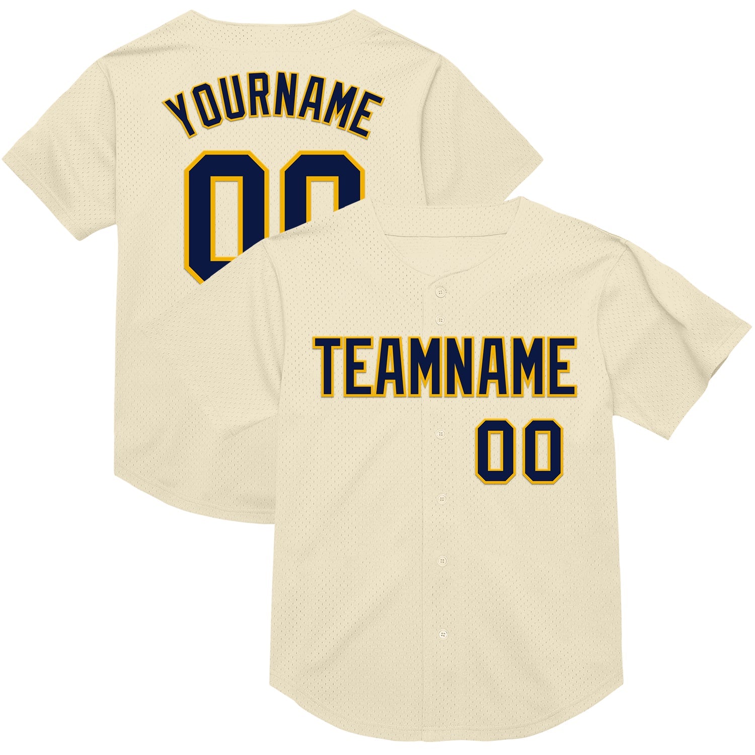 Custom Cream Navy-Gold Mesh Authentic Throwback Baseball Jersey