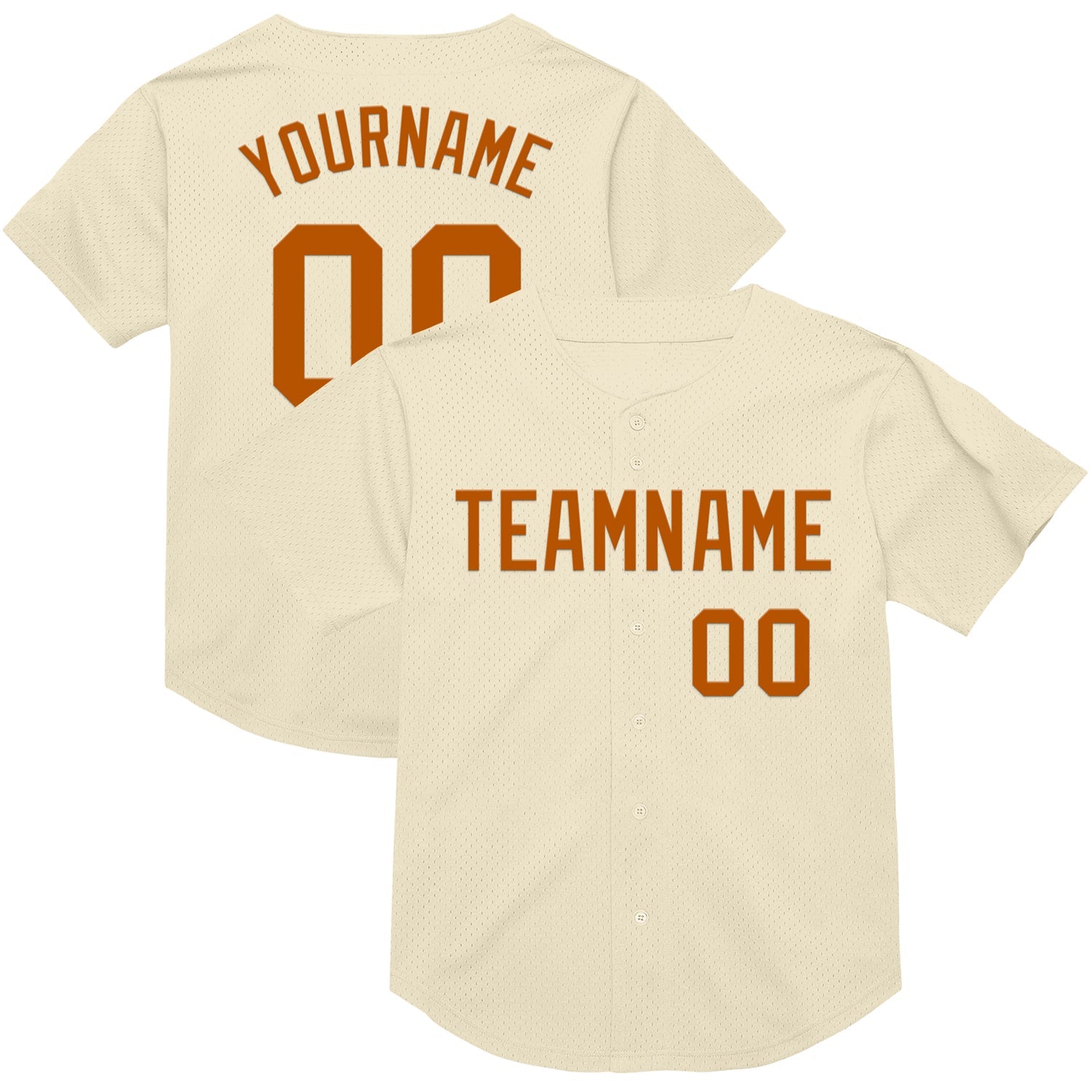 Custom Cream Texas Orange Mesh Authentic Throwback Baseball Jersey