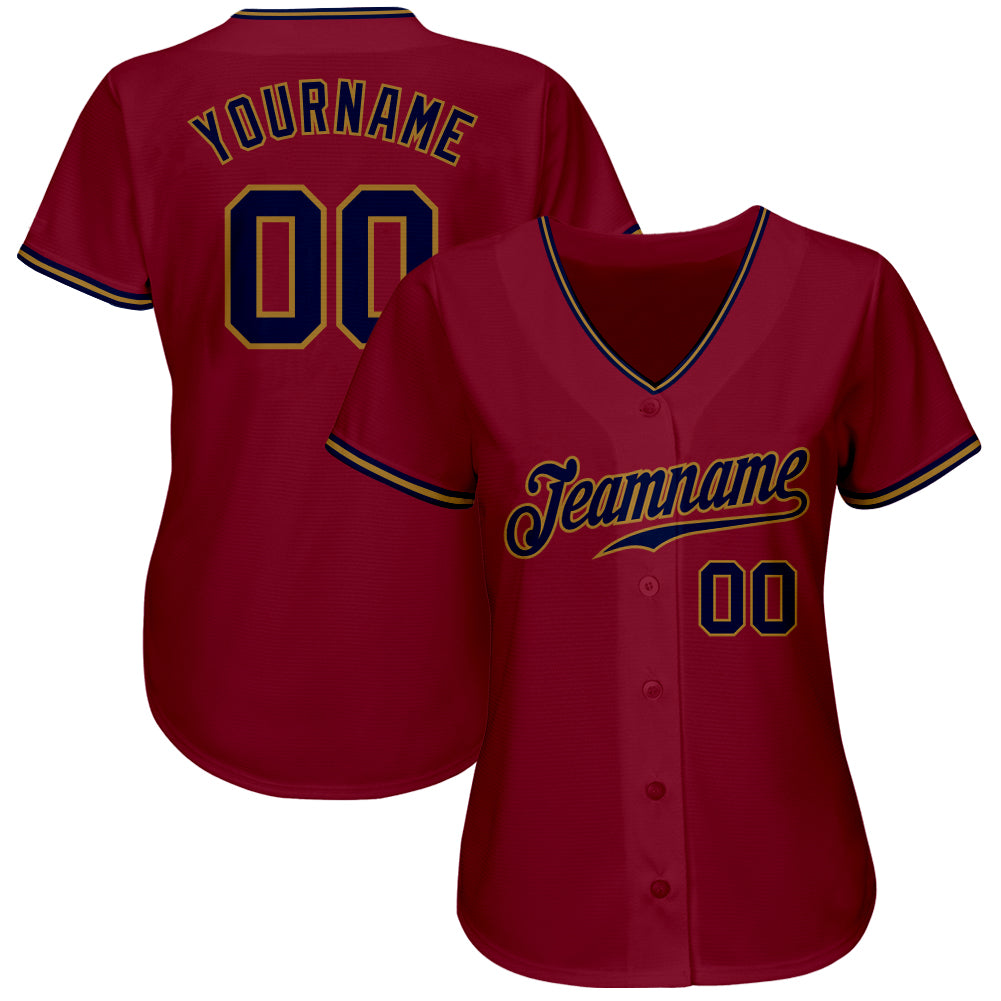 Custom Crimson Navy-Old Gold Authentic Baseball Jersey