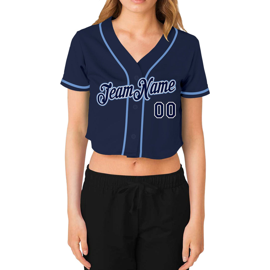 Custom Women's Navy Navy-White V-Neck Cropped Baseball Jersey