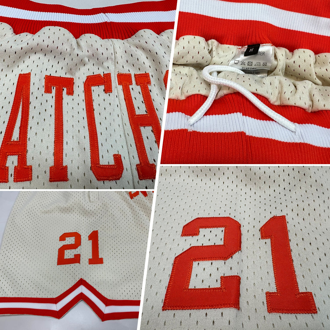 Custom Cream Orange-White Authentic Throwback Basketball Shorts