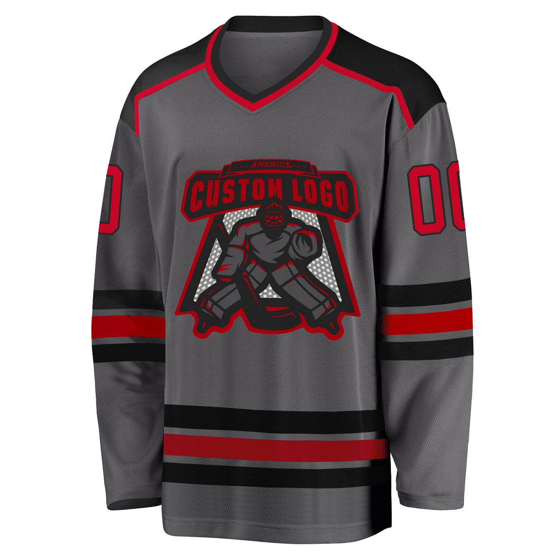 Custom Steel Gray Red-Black Hockey Jersey