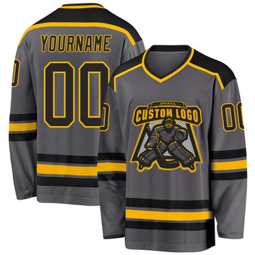 Custom Steel Gray Black-Gold Hockey Jersey