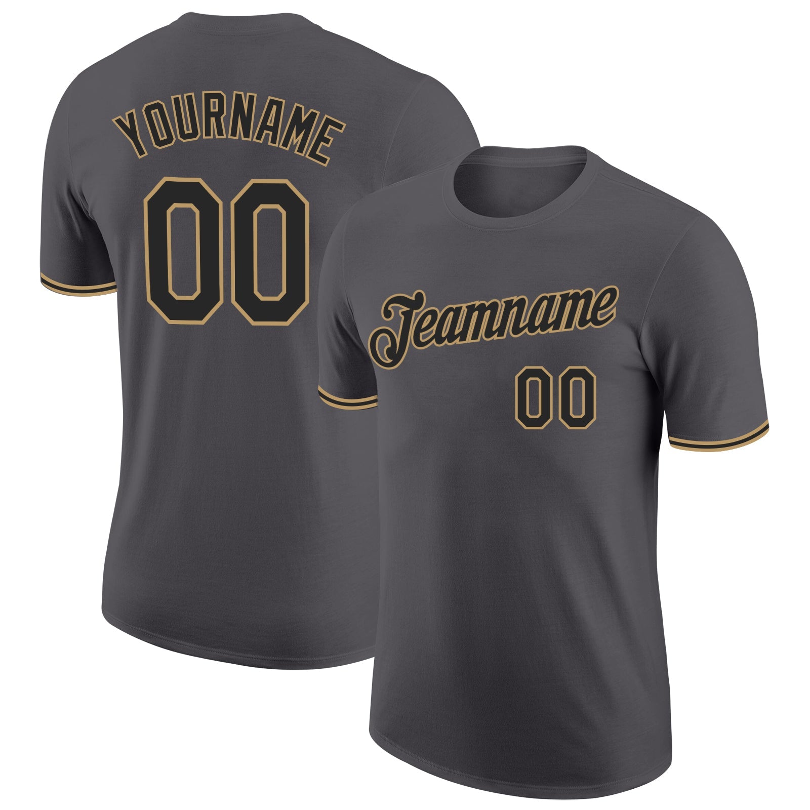 Custom Steel Gray Black-Old Gold Performance T-Shirt