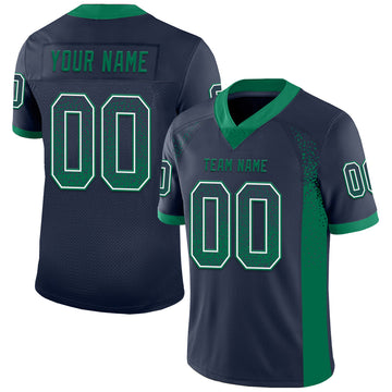 Custom Navy Kelly Green-White Mesh Drift Fashion Football Jersey