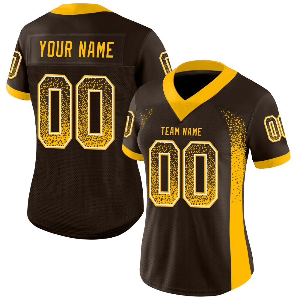 Custom Navy Gold-White Mesh Drift Fashion Football Jersey