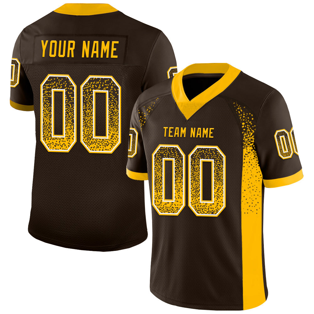 Custom Navy Gold-White Mesh Drift Fashion Football Jersey