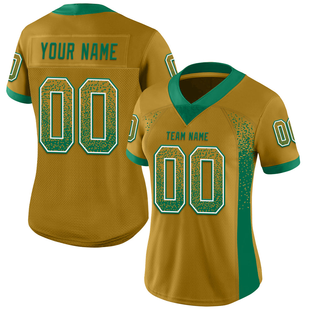 Custom Old Gold Kelly Green-White Mesh Drift Fashion Football Jersey