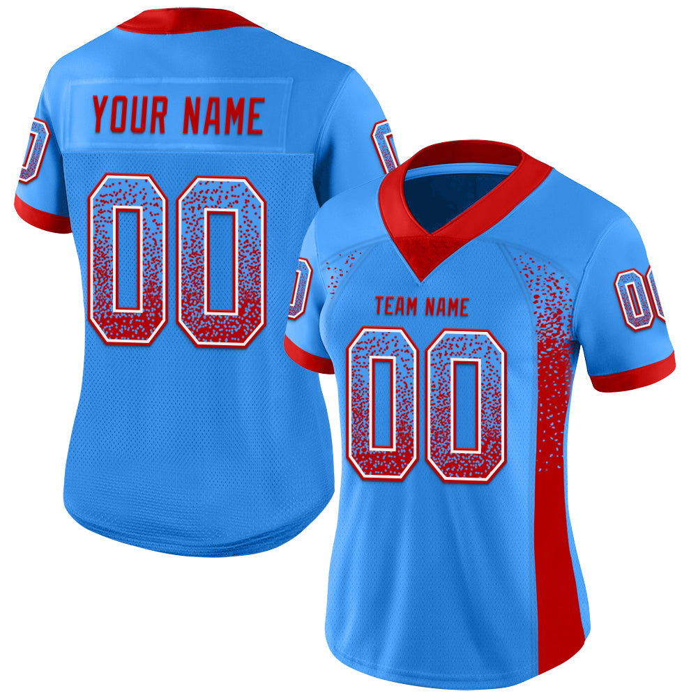 Custom Electric Blue Red-White Mesh Drift Fashion Football Jersey