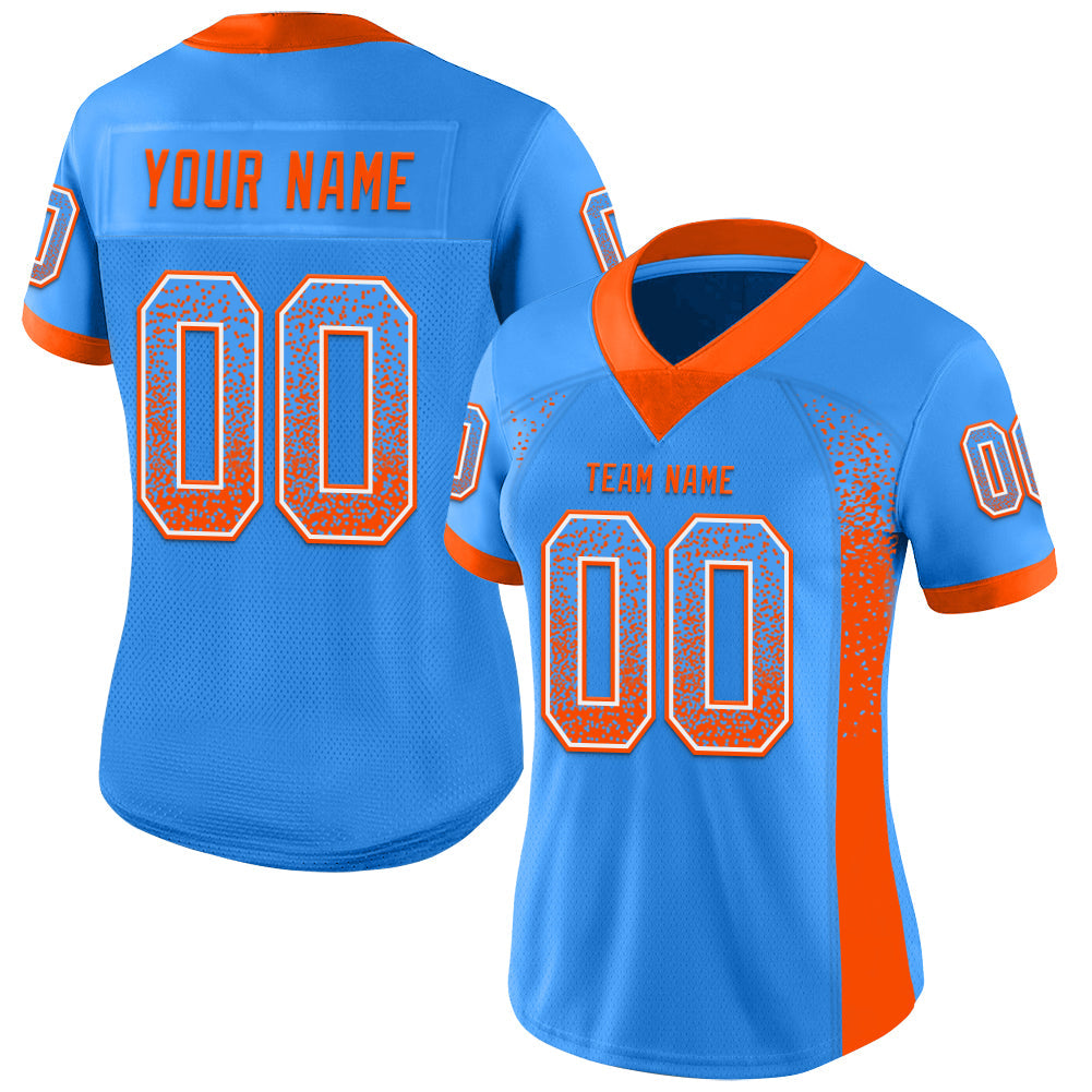 Custom Electric Blue Orange-White Mesh Drift Fashion Football Jersey