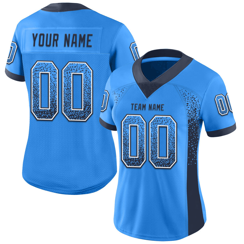 Custom Electric Blue Navy-White Mesh Drift Fashion Football Jersey