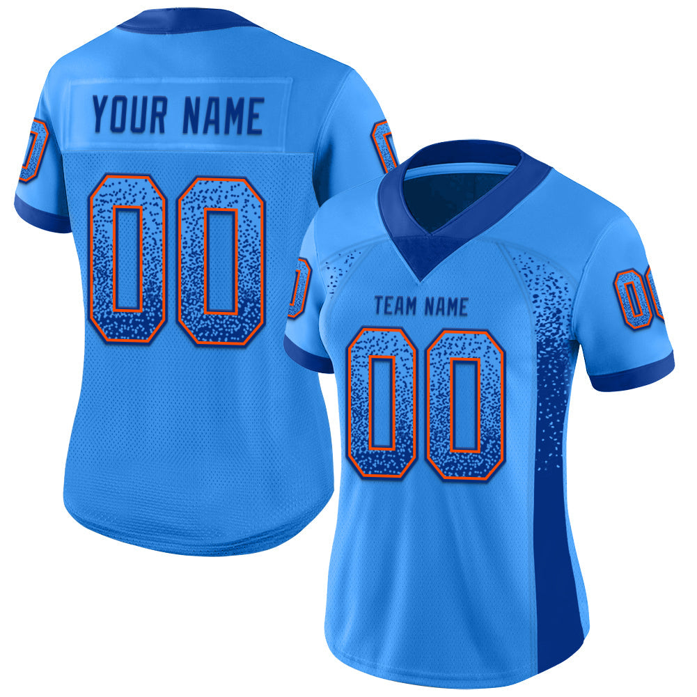 Custom Electric Blue Royal-Orange Mesh Drift Fashion Football Jersey