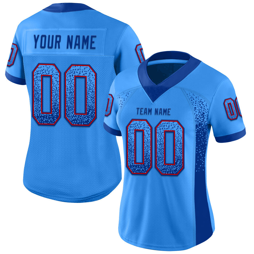 Custom Electric Blue Royal-Red Mesh Drift Fashion Football Jersey