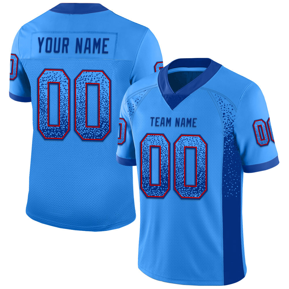 Custom Electric Blue Royal-Red Mesh Drift Fashion Football Jersey