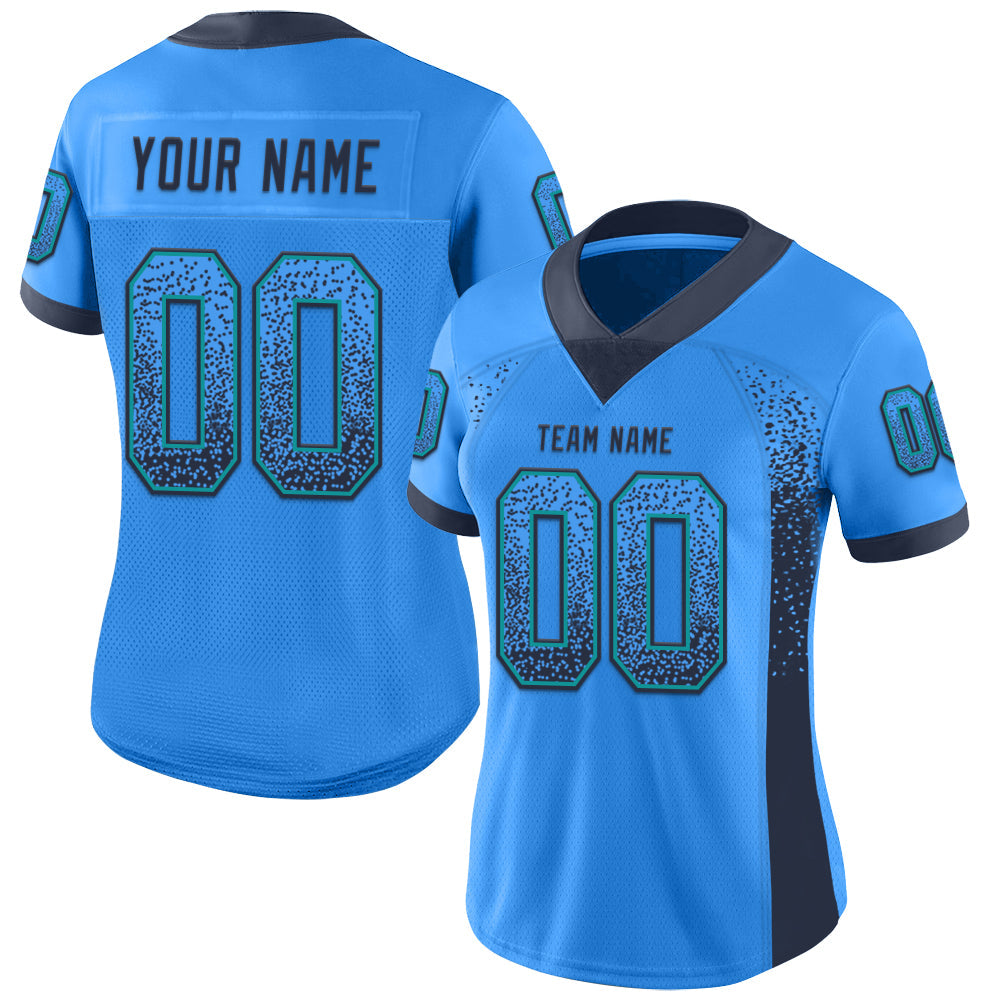 Custom Electric Blue Navy-Teal Mesh Drift Fashion Football Jersey